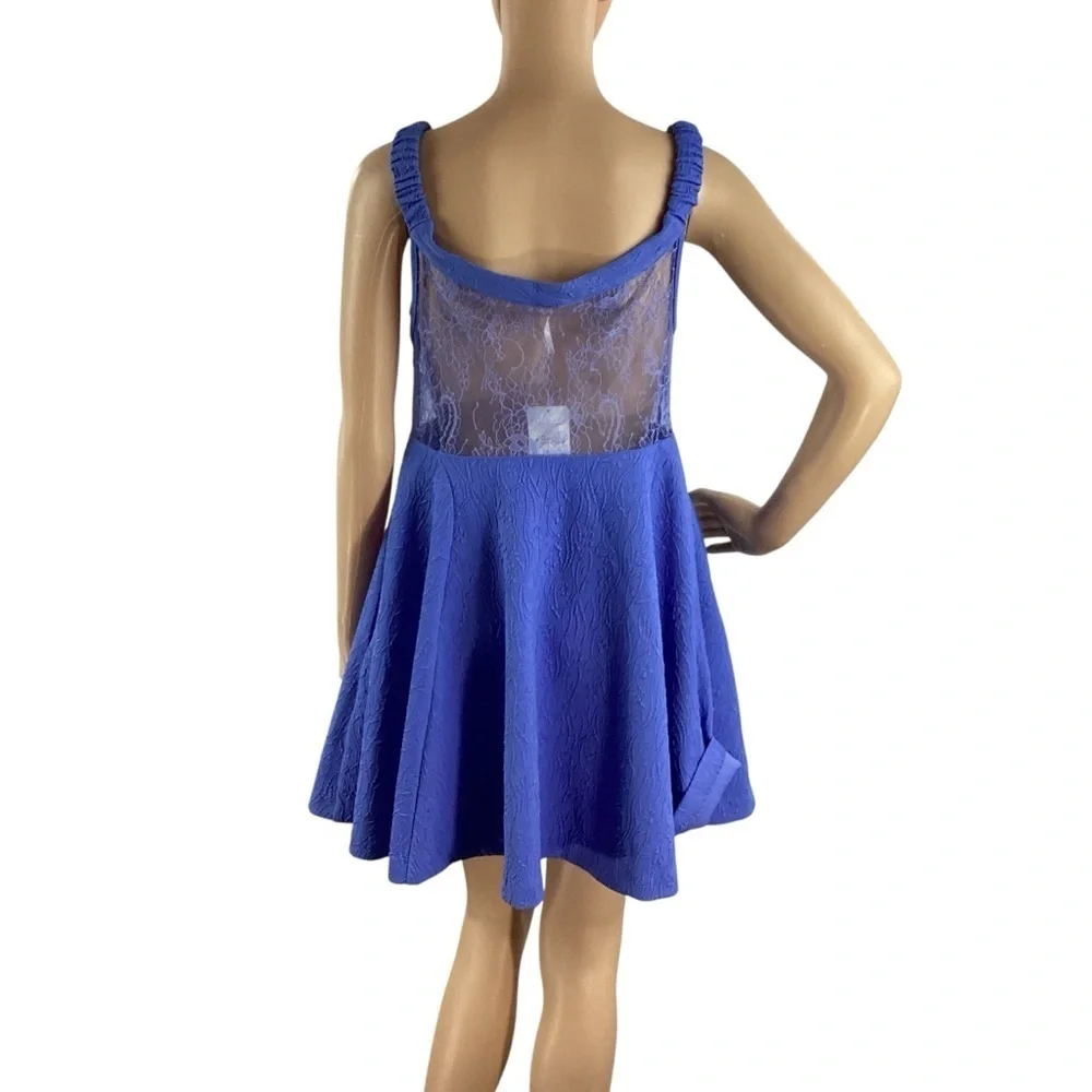 Free People Brooklyn Mini Dress Blue Lace Cutout Fit And Flare M